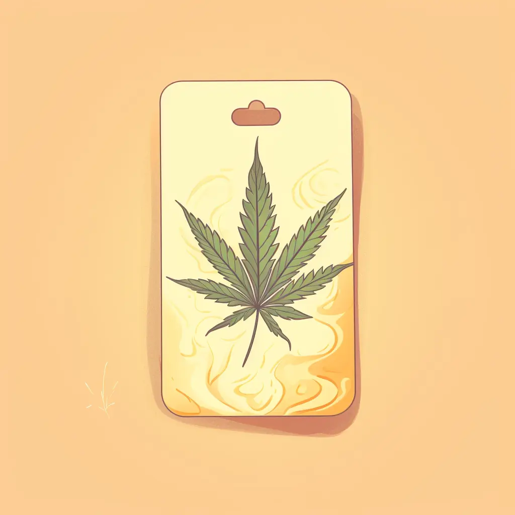 Neben einem Preisetikett befindet sich ein Cannabisblatt in hellen Farben Ein Preisschild mit einem stilvollen Cannabisblatt in Pastellfarben ist das Markenzeichen des freundlichen Cannabis-Social-Clubs in Chemnitz.