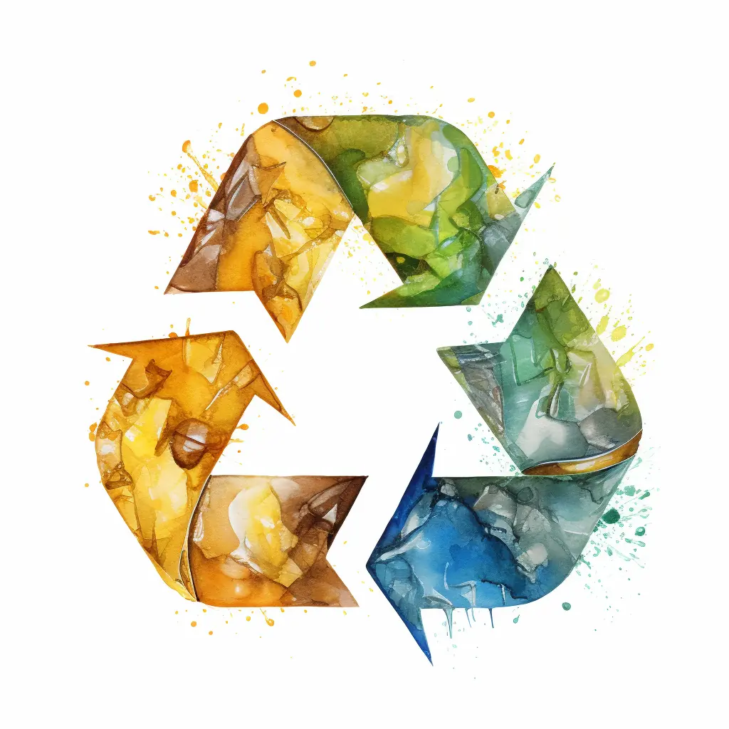 Eine Zeichnung mit einem realistischen Touch von Recycling-Symbolen in leichten Pastellfarben Ein Recycling-Zeichen, das einen weißen Hintergrund schmückt